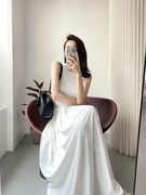 法式白色长裙女2024夏季收腰显瘦设计感圆领无袖背心连衣裙潮