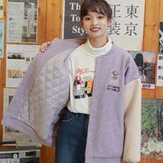 毛呢棒球服拼色加厚外套女2023秋冬学生宽松呢子立领加棉上衣