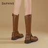 达芙妮棕色靴子女长筒靴2023秋季西部牛仔靴高筒，长靴女骑士靴