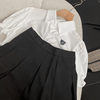 白色翻领短袖皱褶雪纺衬衫黑色，a字半身裙，套装时尚休闲洋气g$10