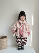 小苹果23冬韩版女童宝宝甜美可爱粉色毛毛两面穿外套儿童保暖棉衣
