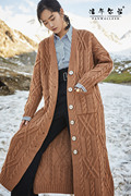 潘华尔姿手工毛衣高端定制纯色长袖编织重磅外套开衫超长款时尚新