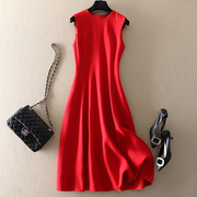 大牌高端法式气质高级质感，羊毛红色连衣裙，23秋冬无袖收腰大摆长裙