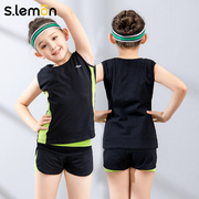 儿童体操服女夏季短袖，跑步运动服套装，专业啦啦队舞服女童健美操服
