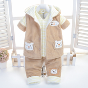 男宝宝套装婴儿灯芯绒棉服，加厚0-1-2岁女宝秋冬装，外穿马甲三件套