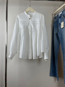 法式小众白色长袖宽松衬衫，女夏薄款设计感宫廷风棉质防晒上衣
