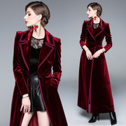 秋冬喜庆酒红色丝绒外套时尚大气厚款外穿加长款风衣欧美御姐