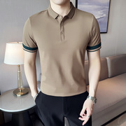 2023男士纯色休闲polo衫，夏季潮流高端修身翻领，半袖t恤咖啡色