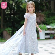 永丽爱莎公主裙夏季女童拖地长裙连衣裙儿童白色艾莎钢琴演出礼服