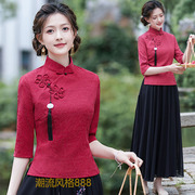 中国风唐装复古改良版，旗袍两件套上衣，中式立领修身中老年服装