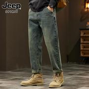 jeep吉普牛仔裤男士，春季潮流美式宽松直筒复古锥形，水洗长裤子男裤