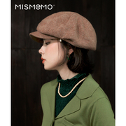 mismemo羊毛针织报童帽，女秋冬复古气质，鸭舌帽日系文艺贝雷帽