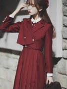 护奶裙jk制服套装原创正版，秋冬红色卡奶背心裙，西服学院风连衣裙女
