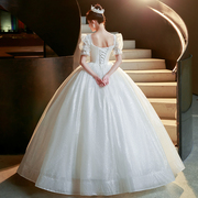 主婚纱2022新娘深v领显瘦齐地法式高级质感宫廷风白色婚纱唯