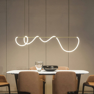 极简餐厅吧台吊灯长条餐桌音符艺术设计师创意个性灯管缠绕线条灯