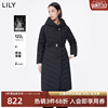 LILY2023冬女装保暖鹅绒时尚通勤显瘦腰带长款连帽羽绒服外套
