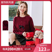 betu百图红色毛衣女圆领套头设计感小众针织衫上衣冬季