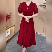 新中式红色连衣裙夏季2024年高贵气质中年妈妈装喜婆婆婚宴装