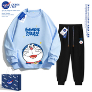 NASA哆啦A梦儿童秋季加绒卫衣套装 2024男女童装运动服两件套