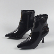 外贸春秋季短靴女尖头高跟鞋侧拉链时尚法式欧美细跟黑色靴子