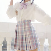 粉紫色jk制服套装日系甜美软妹百褶裙，高腰格子半身短裙衬衫女学生