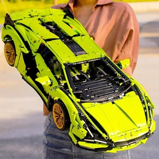 中国积木兰博基尼跑车模型汽车，赛车拼装玩具，8-12岁男孩子生日礼物