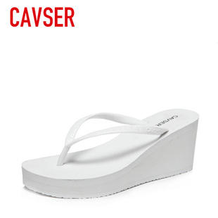cavser夏季女罗马夹脚防滑高跟，防水台人字拖，厚底松糕凉拖鞋沙滩鞋