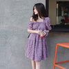 紫色肌理感方领法式宽松蛋糕裙减龄，黑色娃娃裙孕妇连衣裙2024夏