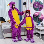 紫龙动物卡通连体睡衣法兰绒，儿童长袖如厕版，恐龙家居服连体衣冬季