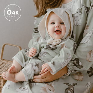 oakfamily婴儿连体衣，婴幼儿春季纯棉百天宝宝新生儿，衣服满月爬服