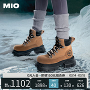 MIO米奥2023年冬季马丁靴英伦风系带拼接厚底户外工装靴女靴