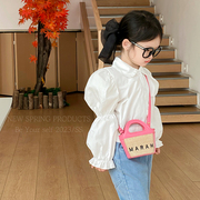 儿童背包斜挎包2023编织篮子包小女孩，韩版公主水桶包网红女包