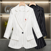 职业西装外套白色条纹秋季韩版修身通勤OL薄款七分袖工作服女