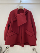 新春红色双面羊绒，大衣女短款小个子，秋冬韩版宽松斗篷毛呢外套