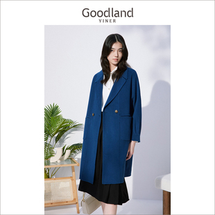 Goodland美地女装冬季一粒扣西装领羊毛呢子大衣外套