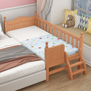 全榉木儿童床拼接床带护栏婴儿床加宽床小孩床定制床实木床拼床
