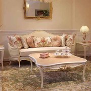 法式实木雕花白色描金，布艺单人双人三人沙发，欧式客厅整装家具组合
