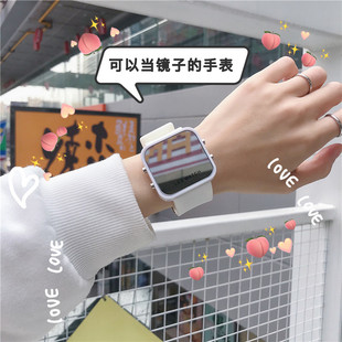 王一博肖战同款网红镜子手表女2023年学生ins小众设计电子表