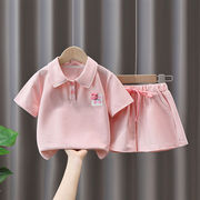 女童t恤夏季套装洋气polo衫短袖粉色短裤4五六八10岁女孩衣服