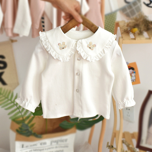 女童长袖衬衫2023秋装白色宽松宝宝可爱衬衣时尚婴儿洋气小衫