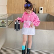 女童卫衣春装2024韩版中长款长袖儿童装，中大童洋气t恤裙上衣