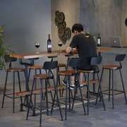 铁艺实木酒吧台桌椅组合咖啡F厅工业风靠墙吧台家用高脚桌