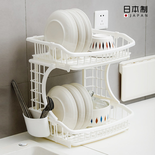 日本进口双层碗碟收纳架厨房，水槽边盘碗沥水，架子置物架勺筷碗架