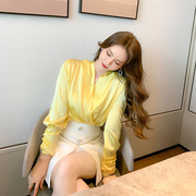 V领法式宫廷风衬衫女柠檬黄气质设计感小众简约上衣韩版抗皱薄款