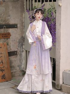 明制原创汉服女立领对襟长衫，刺绣比甲齐腰马面裙学生秋冬超仙古装