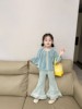 女童扎染娃娃衫上衣2024春季女宝蕾丝牛仔喇叭裤套装韩版洋气