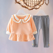 女童秋季套装1-3岁女宝宝条纹上衣打底裤两件套洋气秋装婴儿衣服2