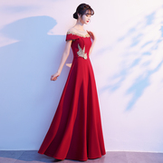 夏季法式正红色新娘，敬酒服小众气质高端高级感晚主持人长款礼服裙