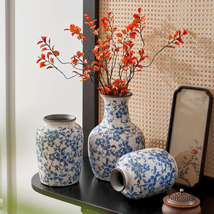 新中式青花瓷花瓶大绿植插花水养，复古陶瓷花器客厅玄关装饰品摆件