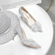 银色结婚鞋高级感婚鞋女2023平时可穿水晶鞋新娘主婚鞋高跟鞋